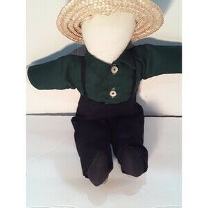 Boy With Hat Faceless Handmade Amish Cloth Dolls Large 16” Fabric Collectible